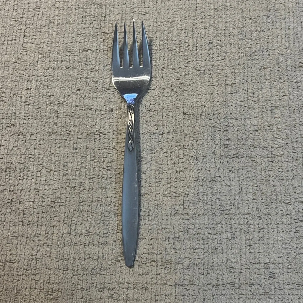 Amefa Stainless Steel Salad Fork Silverware Flatware Leaf Scroll Design MCM
